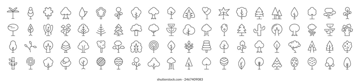 Signs of Forest, Wood, Trees for Shops and Stores. Suitable for books, stores, shops. Editable stroke in minimalistic outline style. Symbol for design 