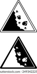Signs Generic Caution. Black and White Vector Icons. Big Stones Falling from the Mountain. Danger Warning Sign