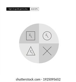 Signs to guide game play. These geometric shapes are also commonly found on gaming devices.