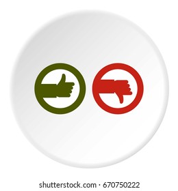 Signs hand up and down icon in flat circle isolated vector illustration for web