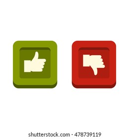 Signs hand up and down in squares icon in flat style isolated on white background. Click and choice symbol vector illustration