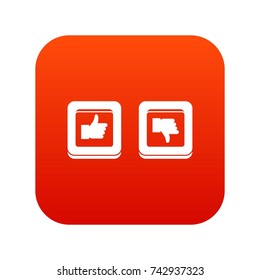 Signs hand up and down in squares icon digital red for any design isolated on white vector illustration