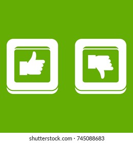 Signs hand up and down in squares icon white isolated on green background. Vector illustration