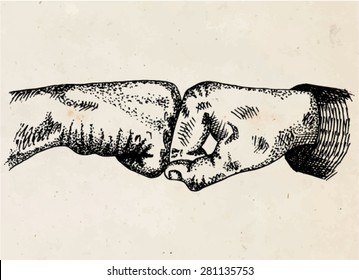 Signs hands. Fist agreement