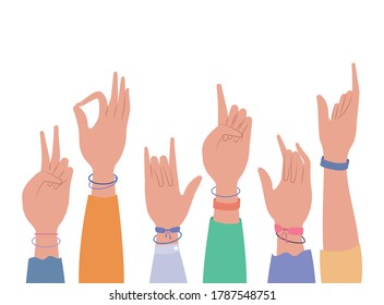 signs hands with wristbands design of People arm finger person learn communication healthcare theme Vector illustration