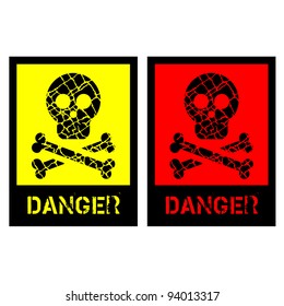 signs of human skull with bones on yellow and red
