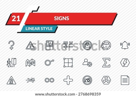 signs icons set - ceres, exclamation mark, placeholders, radioactive warning, text documents outline vector collection.