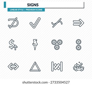 sinais ícones definir - não é um sub, ponto de verificação, não semelhante, razão, coleção vetor contorno carwash.