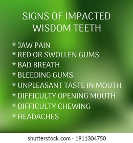 Signs  of  impacted wisdom teeth.  Vector illustration for medical journal or brochure. 