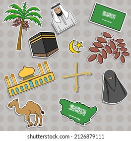 Signs of important sources, symbols, palm trees  of Saudi Arabia  is a vector sticker