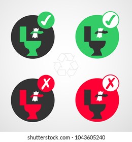 Signs to indicate can be thrown to the toilet, icon not to throw to the toilet.