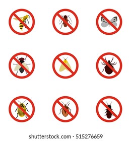 Signs of insects icons set. Flat illustration of 9 signs of insectsn vector icons for web