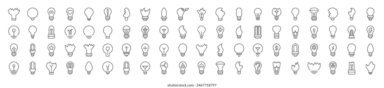 Signs of Lightbulbs for Shops and Stores. Suitable for books, stores, shops. Editable stroke in minimalistic outline style. Symbol for design 