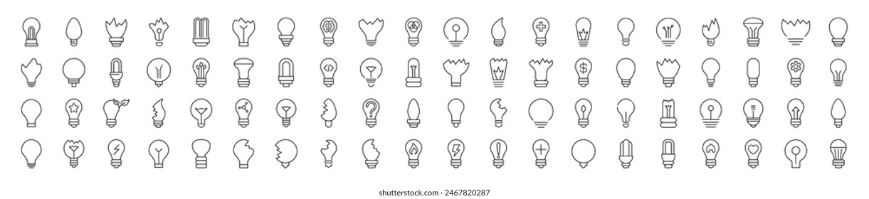Signs of Lightbulbs for Shops and Stores. Suitable for books, stores, shops. Editable stroke in minimalistic outline style. Symbol for design 