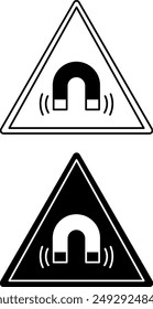Signs of the Magnetic Field. Black and White Vector Icons. Used in Industry. Danger Warning Sign