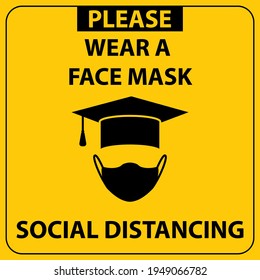 Signs or markers for social distance posted on graduation events to prevent the spread of Coronavirus (Covid-19)