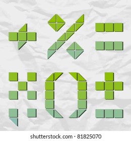 Signs and marks from squares and triangles on a paper-background. Vector illustration