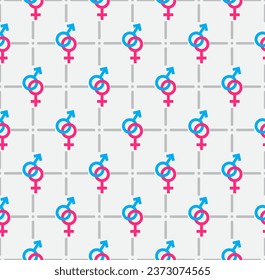 Signs Mars and Venus on a gray background. Seamless pattern, print, vector illustration