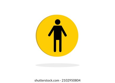 Signs for men's and women's toilets, yellow circle with shadow below on white background, vector size.