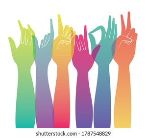 signs with multicolored and grandient hands design of People arm finger person learn communication healthcare theme Vector illustration