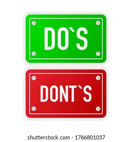 Signs on door with DOS DONTS. A business green and red banner. Vector illustration.