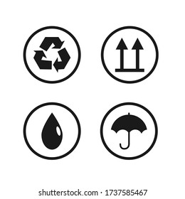Signos en el envase. Icono de logística para. Símbolos de caja de embalaje.