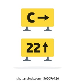 Signs on the runway vector flat material design object. Isolated illustration on white background.