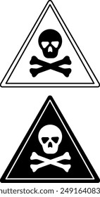 Signs of Poison. Black and White Vector Icons. Skull and Bones. Danger Warning Sign, Toxic