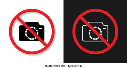 The signs of prohibiting photography with shadow. Vector illustration isolated flat and outline icon.