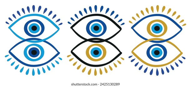 Signs of protection against the evil eye. Turkish amulet. Eyes of Fatima. Islamic, Arabic or Turkish amulet. Gradient icon. Set of nazars. vector illustration.