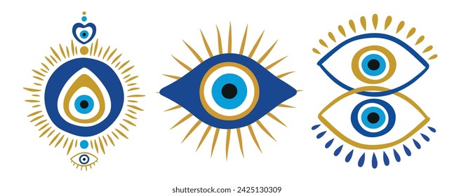 Signs of protection against the evil eye. Turkish amulet. Eyes of Fatima. Islamic, Arabic or Turkish amulet. Gradient icon. Set of nazars. Vector illustration