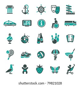 Signs. Recreation, Travel & Vacation. Fourth set color icons