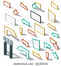 Signs roadside  arrow billboards and shadow in isometric.  Realistic Isolated  objects.  Detailed  stand