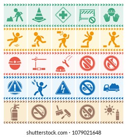 Signs for safety during construction.vector pictogram set.