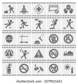 Signs for safety during construction.vector pictogram set.