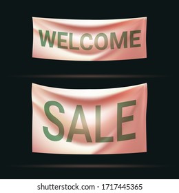 Signs sale and welcome to the fabric. Vector illustration.