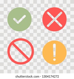 Signs set. Circle signs: yes, no, attention, reject. Flat style. Vector illustration