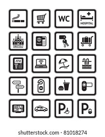Signs set hotel services. Symbols motel services. Black