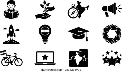 Signs showing student rocket lightbulb graduation map puzzle.