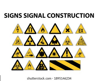 Signs Signal Construction Danger Yellow White Background