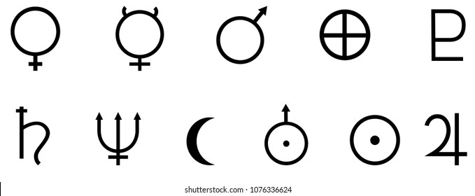 Signs of solar planets, vector set  