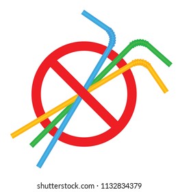 signs stop straw tube plastic, refusal of disposable plastic drinking straw in favor of drinking straws, ban plastic drinking straws, stop sign on white background (vector)