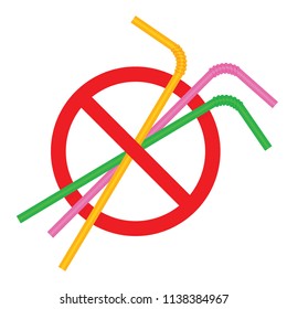 signs stop straw tube plastic, refusal of disposable plastic drinking straw in favor of drinking straws, ban plastic drinking straws, stop sign on white background (vector)