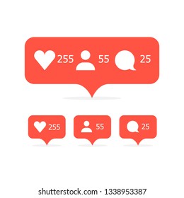 Signs of subscribers, comments and words are depicted in red areas on a white background.