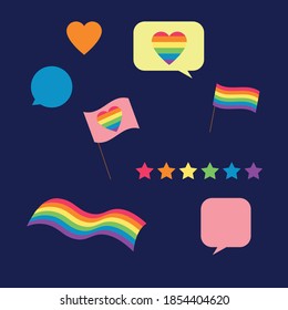 Signs and symbols of the LGBT community. Gay and lesbian pride icons set on dark background