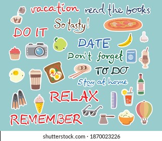 Signs and symbols for organized your diary Template for scrapbooking, wrapping, wedding invitation, notebooks, diary in the doodle style