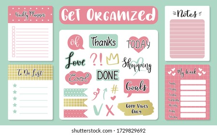 Signs and symbols for organized your planner. Template for scrapbooking, wrapping, wedding invitation, notebooks, diary. Weekly Planner