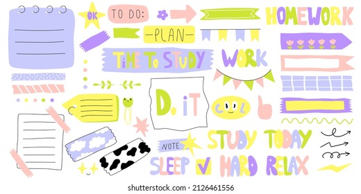 Signs and symbols for organized your planner. Template for stickers, scrapbooking, wrapping, notebooks, diary. Spring pastel beauty collection.