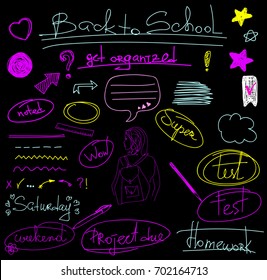 Signs and symbols for organized your planner. Back to school collection. Template for stickers, scrapbooking, wrapping, notebooks, diary. Weekly Planner.