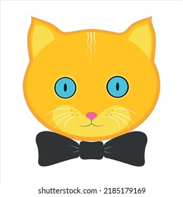 Signs and symbols of a red cat, a black bow-butterfly. Emoji in the form of a muzzle of a red cat. Vector